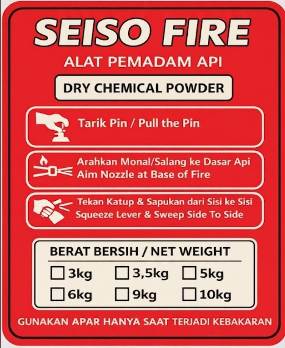 Label petunjuk penggunaan APAR Seiso Fire